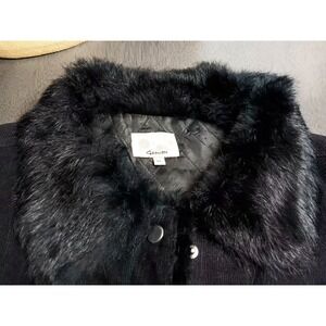 Gemi I Women's XL Rabbit Fur Lined Blk Corduroy Button Up Jacket 😎